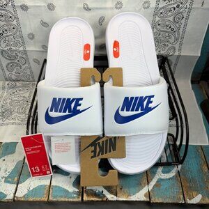NEW Nike Victori One Slide White Game Royal Blue CN9675-102 Mens Size 13